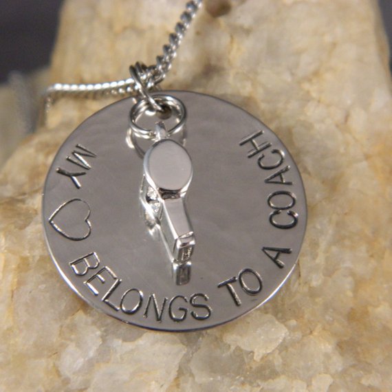 My Heart Belongs to a Coach Handstamped Necklace